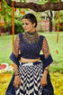 Shubhkala White & Navy Maslin Cotton Digital Printed Navratri Lehenga